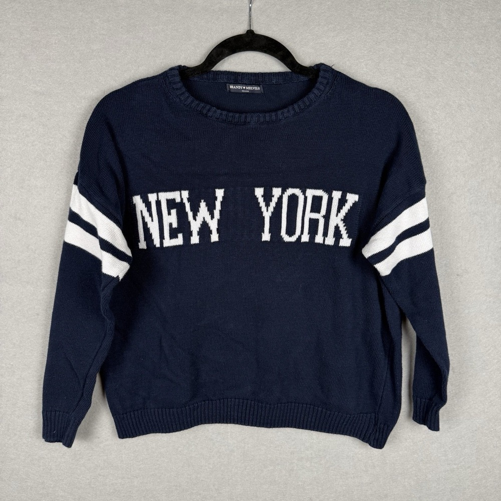 Brandy Melville Sweater New York Slouchy Crewneck Pullover Preppy Blue One‎ Size